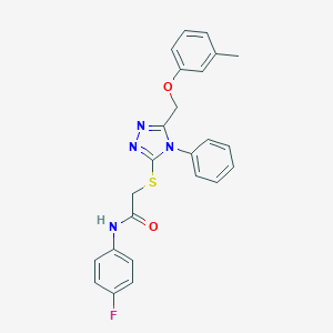 molecular formula C24H21FN4O2S B419922 N-(4-fluorophenyl)-2-({5-[(3-methylphenoxy)methyl]-4-phenyl-4H-1,2,4-triazol-3-yl}sulfanyl)acetamide 