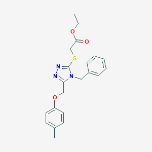 molecular formula C21H23N3O3S B419923 ethyl ({4-benzyl-5-[(4-methylphenoxy)methyl]-4H-1,2,4-triazol-3-yl}sulfanyl)acetate 