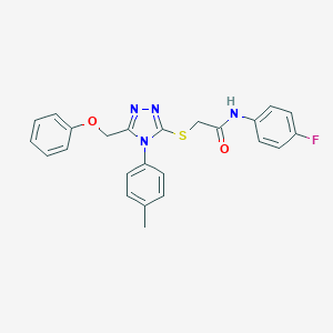 molecular formula C24H21FN4O2S B419926 N-(4-fluorophenyl)-2-{[4-(4-methylphenyl)-5-(phenoxymethyl)-4H-1,2,4-triazol-3-yl]sulfanyl}acetamide CAS No. 335222-48-5