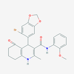 molecular formula C25H23BrN2O5 B419927 4-(6-bromo-1,3-benzodioxol-5-yl)-N-(2-methoxyphenyl)-2-methyl-5-oxo-1,4,5,6,7,8-hexahydro-3-quinolinecarboxamide 