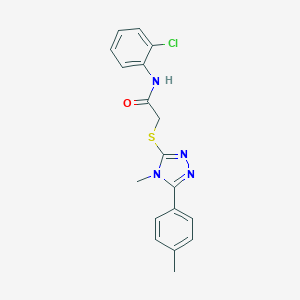 molecular formula C18H17ClN4OS B419934 N-(2-chlorophenyl)-2-{[4-methyl-5-(4-methylphenyl)-4H-1,2,4-triazol-3-yl]sulfanyl}acetamide 