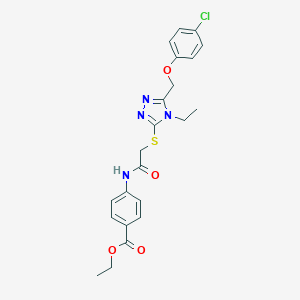 molecular formula C22H23ClN4O4S B419938 ethyl 4-{[({5-[(4-chlorophenoxy)methyl]-4-ethyl-4H-1,2,4-triazol-3-yl}sulfanyl)acetyl]amino}benzoate 