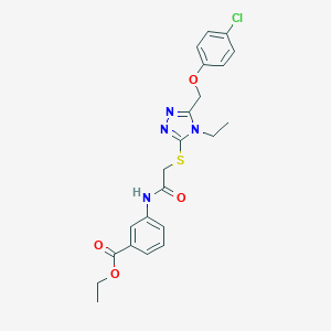 molecular formula C22H23ClN4O4S B419942 ethyl 3-{[({5-[(4-chlorophenoxy)methyl]-4-ethyl-4H-1,2,4-triazol-3-yl}sulfanyl)acetyl]amino}benzoate 