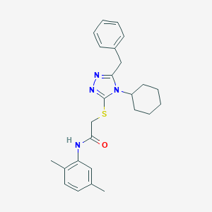 molecular formula C25H30N4OS B419943 2-[(5-benzyl-4-cyclohexyl-4H-1,2,4-triazol-3-yl)sulfanyl]-N-(2,5-dimethylphenyl)acetamide 