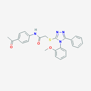 molecular formula C25H22N4O3S B419948 N-(4-acetylphenyl)-2-{[4-(2-methoxyphenyl)-5-phenyl-4H-1,2,4-triazol-3-yl]sulfanyl}acetamide 