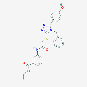 molecular formula C26H24N4O4S B419950 ethyl 3-[({[4-benzyl-5-(4-hydroxyphenyl)-4H-1,2,4-triazol-3-yl]sulfanyl}acetyl)amino]benzoate 