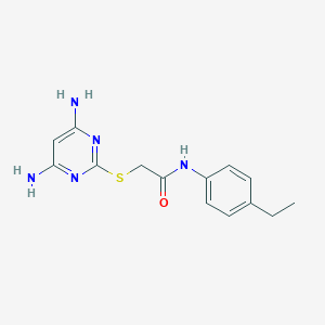 molecular formula C14H17N5OS B419951 2-[(4,6-diamino-2-pyrimidinyl)sulfanyl]-N-(4-ethylphenyl)acetamide 
