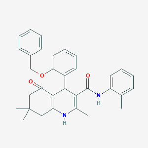molecular formula C33H34N2O3 B419961 4-[2-(benzyloxy)phenyl]-2,7,7-trimethyl-N-(2-methylphenyl)-5-oxo-1,4,5,6,7,8-hexahydro-3-quinolinecarboxamide 