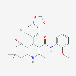 molecular formula C27H27BrN2O5 B419969 4-(6-bromo-1,3-benzodioxol-5-yl)-N-(2-methoxyphenyl)-2,7,7-trimethyl-5-oxo-1,4,6,8-tetrahydroquinoline-3-carboxamide CAS No. 494196-69-9