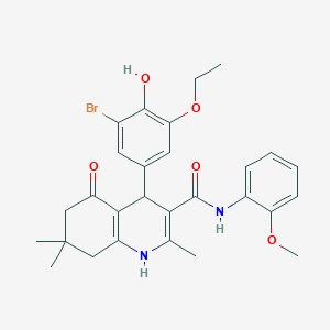 molecular formula C28H31BrN2O5 B419976 4-(3-bromo-5-ethoxy-4-hydroxyphenyl)-N-(2-methoxyphenyl)-2,7,7-trimethyl-5-oxo-1,4,5,6,7,8-hexahydro-3-quinolinecarboxamide 