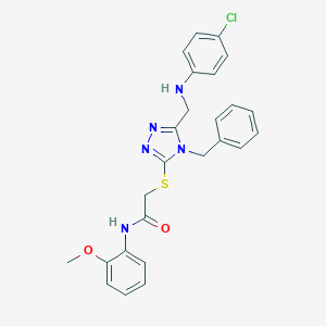 molecular formula C25H24ClN5O2S B419980 2-({4-benzyl-5-[(4-chloroanilino)methyl]-4H-1,2,4-triazol-3-yl}sulfanyl)-N-(2-methoxyphenyl)acetamide 