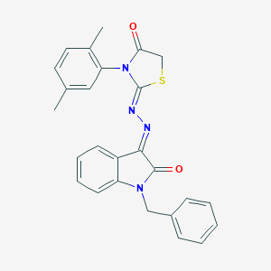 molecular formula C26H22N4O2S B419981 1-benzyl-1H-indole-2,3-dione 3-{[3-(2,5-dimethylphenyl)-4-oxo-1,3-thiazolidin-2-ylidene]hydrazone} 