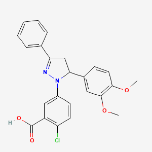 molecular formula C24H21ClN2O4 B4199834 2-chloro-5-[5-(3,4-dimethoxyphenyl)-3-phenyl-4,5-dihydro-1H-pyrazol-1-yl]benzoic acid 