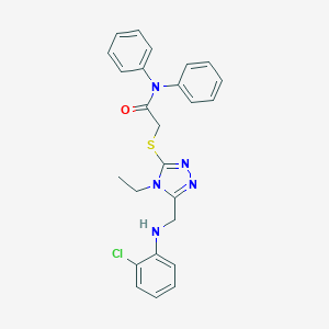 molecular formula C25H24ClN5OS B419984 2-({5-[(2-chloroanilino)methyl]-4-ethyl-4H-1,2,4-triazol-3-yl}sulfanyl)-N,N-diphenylacetamide 