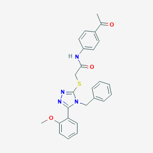 molecular formula C26H24N4O3S B419987 N-(4-acetylphenyl)-2-[[4-benzyl-5-(2-methoxyphenyl)-1,2,4-triazol-3-yl]sulfanyl]acetamide 