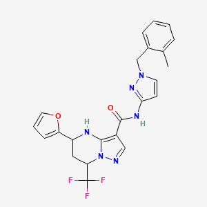 molecular formula C23H21F3N6O2 B4199888 5-(furan-2-yl)-N-[1-(2-methylbenzyl)-1H-pyrazol-3-yl]-7-(trifluoromethyl)-4,5,6,7-tetrahydropyrazolo[1,5-a]pyrimidine-3-carboxamide 