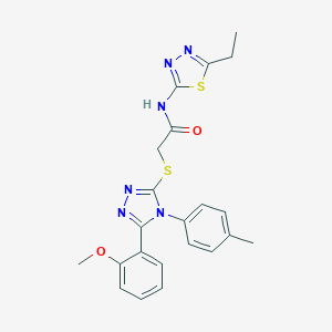 molecular formula C22H22N6O2S2 B419996 N-(5-Ethyl-[1,3,4]thiadiazol-2-yl)-2-[5-(2-methoxy-phenyl)-4-p-tolyl-4H-[1,2,4]triazol-3-ylsulfanyl]-acetamide 