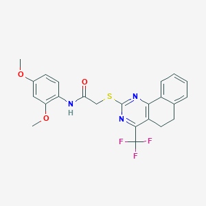 N-(2,4-dimethoxyphenyl)-2-{[4-(trifluoromethyl)-5,6-dihydrobenzo[h]quinazolin-2-yl]sulfanyl}acetamide