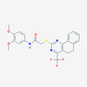 molecular formula C23H20F3N3O3S B420002 N-(3,4-dimethoxyphenyl)-2-{[4-(trifluoromethyl)-5,6-dihydrobenzo[h]quinazolin-2-yl]sulfanyl}acetamide 