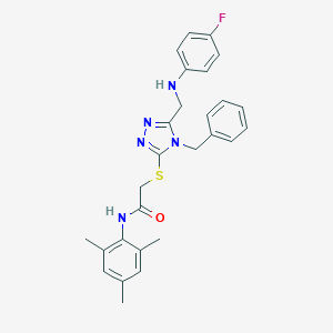 2-({4-benzyl-5-[(4-fluoroanilino)methyl]-4H-1,2,4-triazol-3-yl}sulfanyl)-N-mesitylacetamide