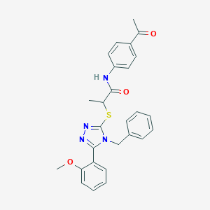 molecular formula C27H26N4O3S B420006 N-(4-acetylphenyl)-2-{[4-benzyl-5-(2-methoxyphenyl)-4H-1,2,4-triazol-3-yl]sulfanyl}propanamide 