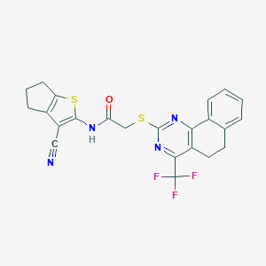 molecular formula C23H17F3N4OS2 B420008 N-(3-cyano-5,6-dihydro-4H-cyclopenta[b]thiophen-2-yl)-2-{[4-(trifluoromethyl)-5,6-dihydrobenzo[h]quinazolin-2-yl]sulfanyl}acetamide 
