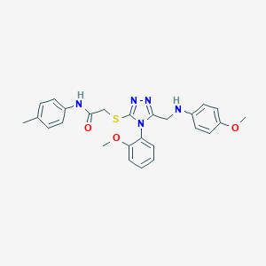 2-{[5-[(4-methoxyanilino)methyl]-4-(2-methoxyphenyl)-4H-1,2,4-triazol-3-yl]sulfanyl}-N-(4-methylphenyl)acetamide