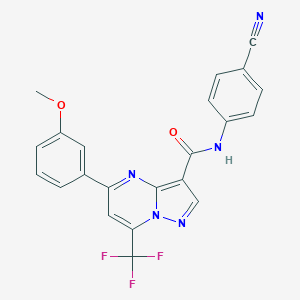 molecular formula C22H14F3N5O2 B420018 N-(4-cyanophenyl)-5-(3-methoxyphenyl)-7-(trifluoromethyl)pyrazolo[1,5-a]pyrimidine-3-carboxamide 