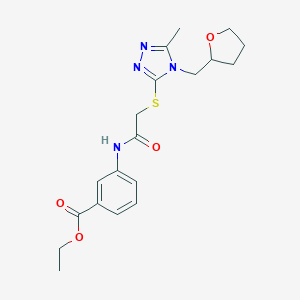 molecular formula C19H24N4O4S B420020 ethyl 3-[({[5-methyl-4-(tetrahydro-2-furanylmethyl)-4H-1,2,4-triazol-3-yl]sulfanyl}acetyl)amino]benzoate 
