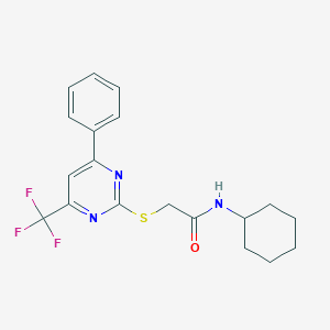 molecular formula C19H20F3N3OS B420026 N-cyclohexyl-2-{[4-phenyl-6-(trifluoromethyl)-2-pyrimidinyl]sulfanyl}acetamide 