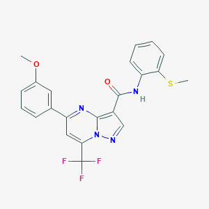 molecular formula C22H17F3N4O2S B420028 5-(3-methoxyphenyl)-N-[2-(methylsulfanyl)phenyl]-7-(trifluoromethyl)pyrazolo[1,5-a]pyrimidine-3-carboxamide 