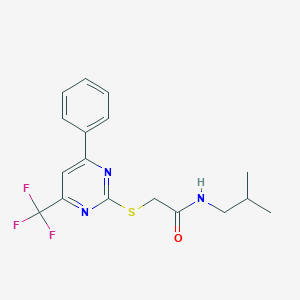 molecular formula C17H18F3N3OS B420035 N-Isobutyl-2-(4-phenyl-6-trifluoromethyl-pyrimidin-2-ylsulfanyl)-acetamide 