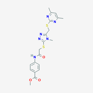 methyl 4-({[(5-{[(4,6-dimethyl-2-pyrimidinyl)sulfanyl]methyl}-4-methyl-4H-1,2,4-triazol-3-yl)sulfanyl]acetyl}amino)benzoate