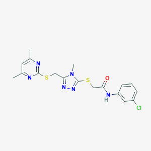 molecular formula C18H19ClN6OS2 B420037 N-(3-chlorophenyl)-2-[(5-{[(4,6-dimethyl-2-pyrimidinyl)sulfanyl]methyl}-4-methyl-4H-1,2,4-triazol-3-yl)sulfanyl]acetamide 