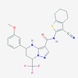 molecular formula C24H22F3N5O2S B420047 N-(3-cyano-4,5,6,7-tetrahydro-1-benzothien-2-yl)-5-(3-methoxyphenyl)-7-(trifluoromethyl)-4,5,6,7-tetrahydropyrazolo[1,5-a]pyrimidine-3-carboxamide 