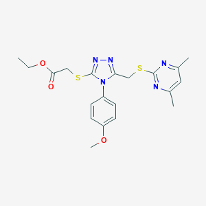 ETHYL 2-[(5-{[(4,6-DIMETHYLPYRIMIDIN-2-YL)SULFANYL]METHYL}-4-(4-METHOXYPHENYL)-4H-1,2,4-TRIAZOL-3-YL)SULFANYL]ACETATE