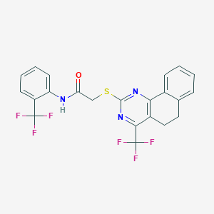 molecular formula C22H15F6N3OS B420052 2-{[4-(trifluoromethyl)-5,6-dihydrobenzo[h]quinazolin-2-yl]sulfanyl}-N-[2-(trifluoromethyl)phenyl]acetamide 