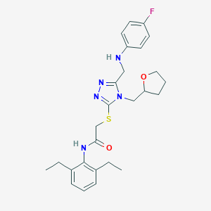 molecular formula C26H32FN5O2S B420053 N-(2,6-diethylphenyl)-2-{[5-[(4-fluoroanilino)methyl]-4-(tetrahydro-2-furanylmethyl)-4H-1,2,4-triazol-3-yl]sulfanyl}acetamide 