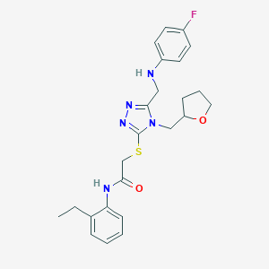 molecular formula C24H28FN5O2S B420055 N-(2-ethylphenyl)-2-{[5-[(4-fluoroanilino)methyl]-4-(tetrahydro-2-furanylmethyl)-4H-1,2,4-triazol-3-yl]sulfanyl}acetamide 