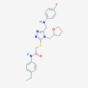 molecular formula C24H28FN5O2S B420059 N-(4-ethylphenyl)-2-{[5-[(4-fluoroanilino)methyl]-4-(tetrahydro-2-furanylmethyl)-4H-1,2,4-triazol-3-yl]sulfanyl}acetamide 