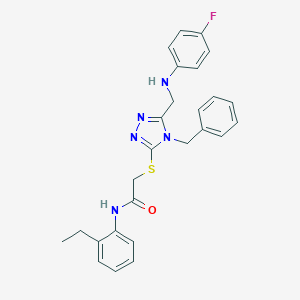 molecular formula C26H26FN5OS B420064 2-({4-benzyl-5-[(4-fluoroanilino)methyl]-4H-1,2,4-triazol-3-yl}sulfanyl)-N-(2-ethylphenyl)acetamide 