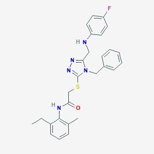 molecular formula C27H28FN5OS B420066 2-({4-benzyl-5-[(4-fluoroanilino)methyl]-4H-1,2,4-triazol-3-yl}sulfanyl)-N-(2-ethyl-6-methylphenyl)acetamide 