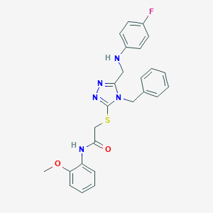 molecular formula C25H24FN5O2S B420068 2-({4-benzyl-5-[(4-fluoroanilino)methyl]-4H-1,2,4-triazol-3-yl}sulfanyl)-N-(2-methoxyphenyl)acetamide 