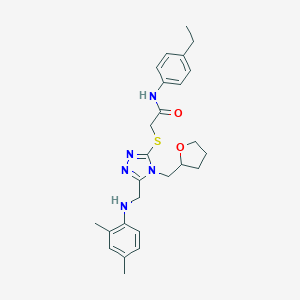 molecular formula C26H33N5O2S B420086 2-[[5-[(2,4-dimethylanilino)methyl]-4-(oxolan-2-ylmethyl)-1,2,4-triazol-3-yl]sulfanyl]-N-(4-ethylphenyl)acetamide 
