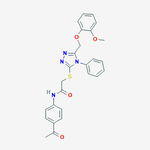 molecular formula C26H24N4O4S B420090 N-(4-acetylphenyl)-2-({5-[(2-methoxyphenoxy)methyl]-4-phenyl-4H-1,2,4-triazol-3-yl}sulfanyl)acetamide 