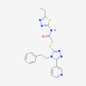 molecular formula C21H21N7OS2 B420091 N-(5-Ethyl-[1,3,4]thiadiazol-2-yl)-2-(4-phenethyl-5-pyridin-3-yl-4H-[1,2,4]triazol-3-ylsulfanyl)-acetamide 