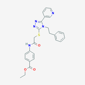 molecular formula C26H25N5O3S B420092 ethyl 4-[({[4-(2-phenylethyl)-5-(3-pyridinyl)-4H-1,2,4-triazol-3-yl]sulfanyl}acetyl)amino]benzoate 