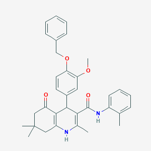 molecular formula C34H36N2O4 B420094 4-[4-(benzyloxy)-3-methoxyphenyl]-2,7,7-trimethyl-N-(2-methylphenyl)-5-oxo-1,4,5,6,7,8-hexahydro-3-quinolinecarboxamide 