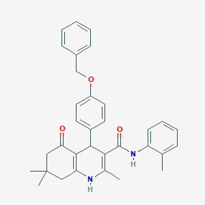 molecular formula C33H34N2O3 B420099 4-[4-(benzyloxy)phenyl]-2,7,7-trimethyl-N-(2-methylphenyl)-5-oxo-1,4,5,6,7,8-hexahydro-3-quinolinecarboxamide 