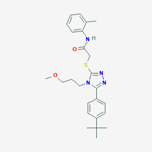 molecular formula C25H32N4O2S B420104 2-{[5-(4-tert-butylphenyl)-4-(3-methoxypropyl)-4H-1,2,4-triazol-3-yl]sulfanyl}-N-(2-methylphenyl)acetamide 
